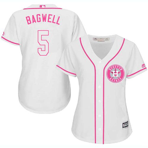 Astros #5 Jeff Bagwell White/Pink Fashion Women's Stitched MLB Jersey